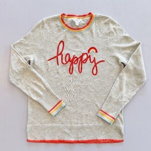 Time and Tru Happy Rainbow Embroidered Sweater Gray Retro Crew Neck M